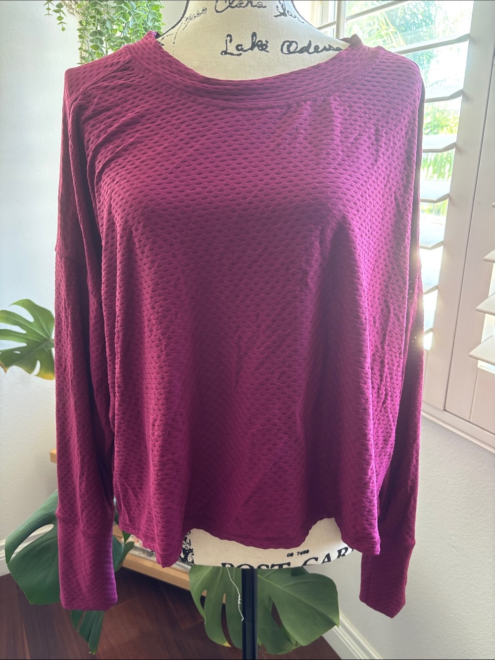 Calia by Carrie Underwood Textured Long-Sleeve Top in Plum